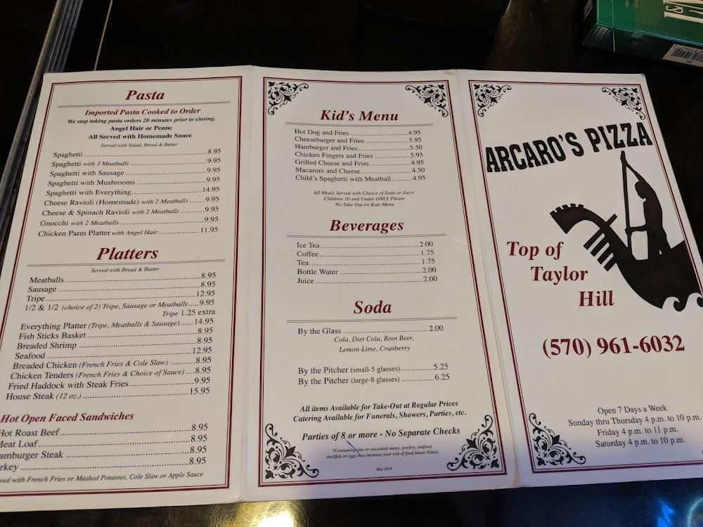 Arcaro's Pizza Menu image 1